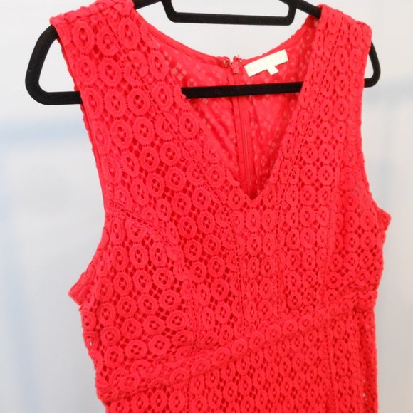 Anthropologie San & Soni Red-Orange Crochet Lace Dress - Size 14 - Picture 3 of 7
